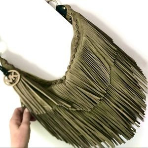 RARE!! Michael Kors Suede Fringed Bag in Sage